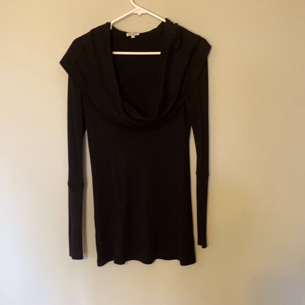 Black waffle knit long sleeve dress